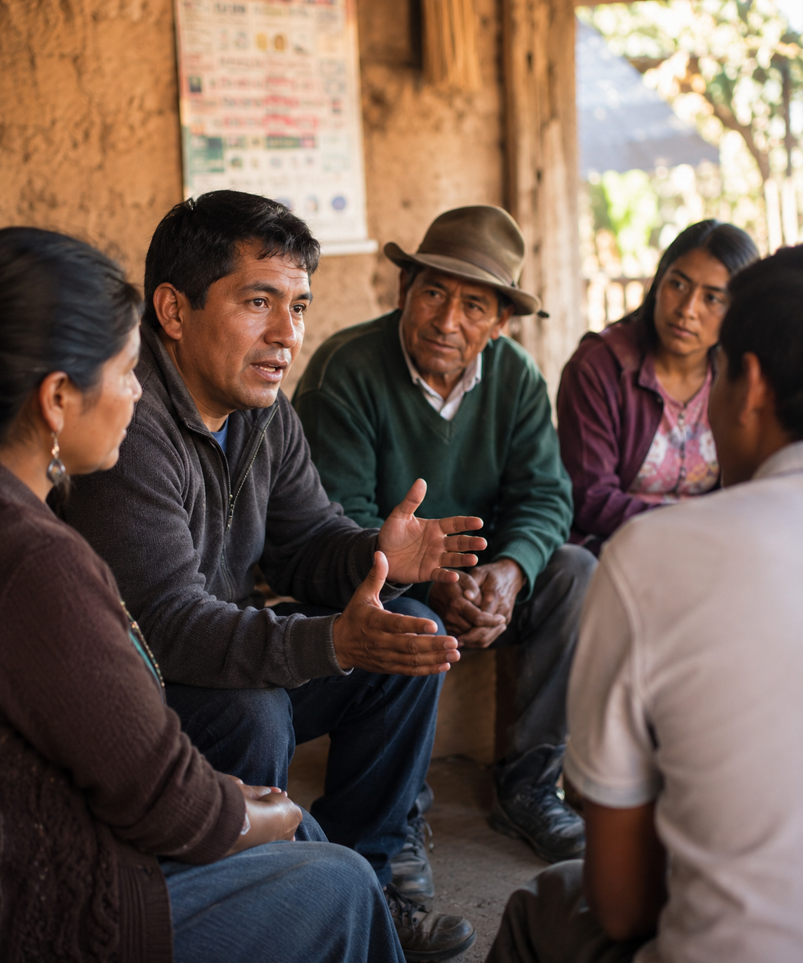 Equipo de Compadres en reunión comunitaria